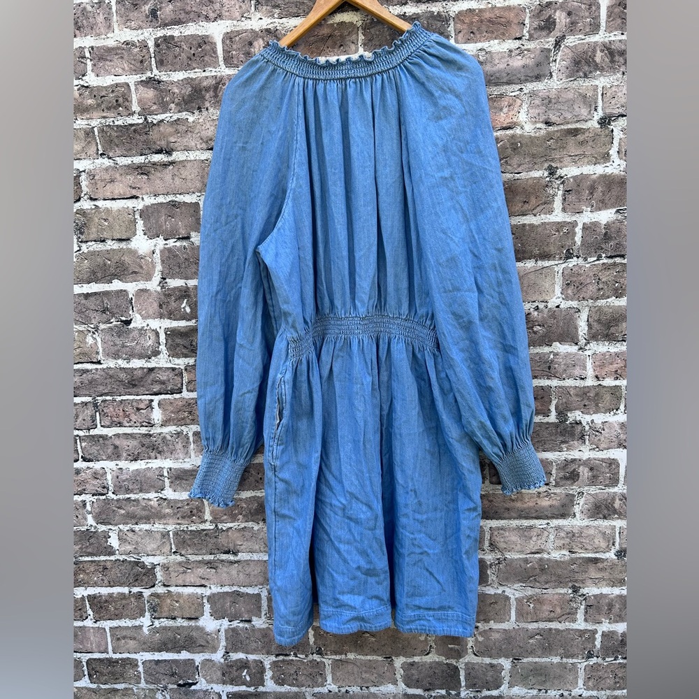 Old Navy XL Tall chambray Denim peasant Blue balloon puff Sleeve Dress - Picture 7 of 7
